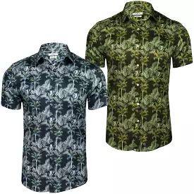 Xact Mens Cotton Palm Tree Hawaiian Shirt, Short Sleeved