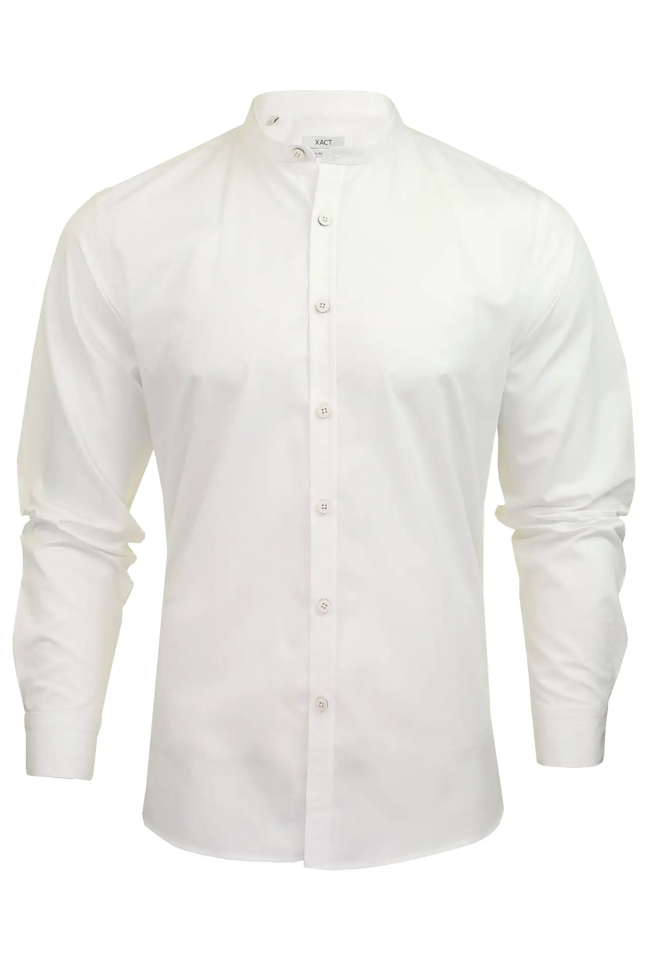 Xact Mens Grandad Nehru Collar Poplin Shirt - Long Sleeved, Slim Fit