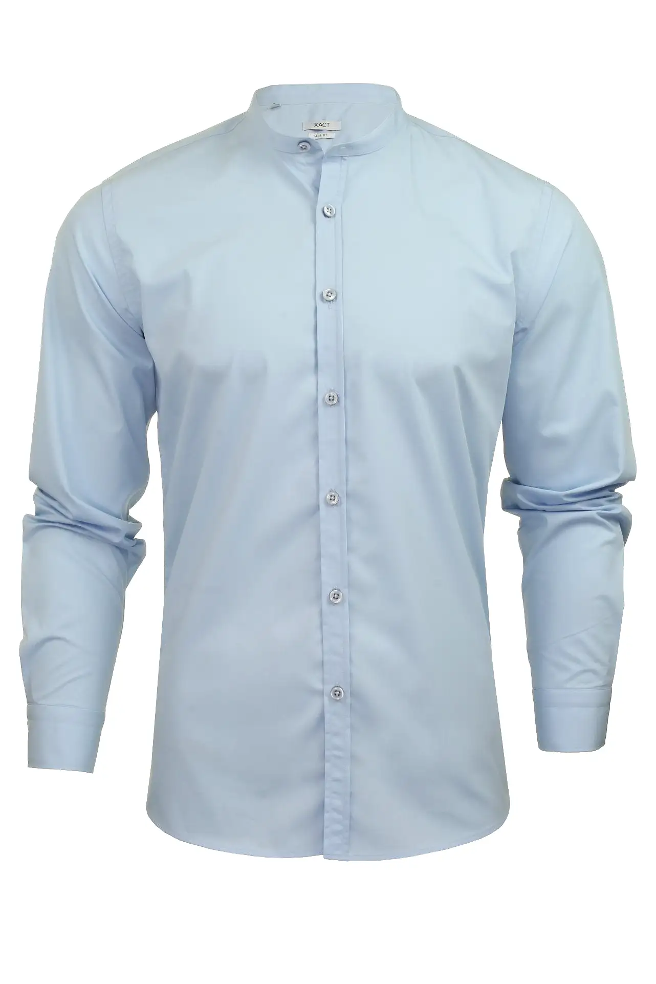 Xact Mens Grandad Nehru Collar Poplin Shirt - Long Sleeved, Slim Fit