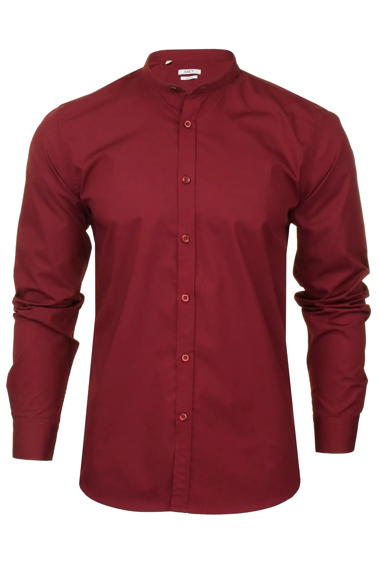 Xact Mens Grandad Nehru Collar Poplin Shirt - Long Sleeved, Slim Fit