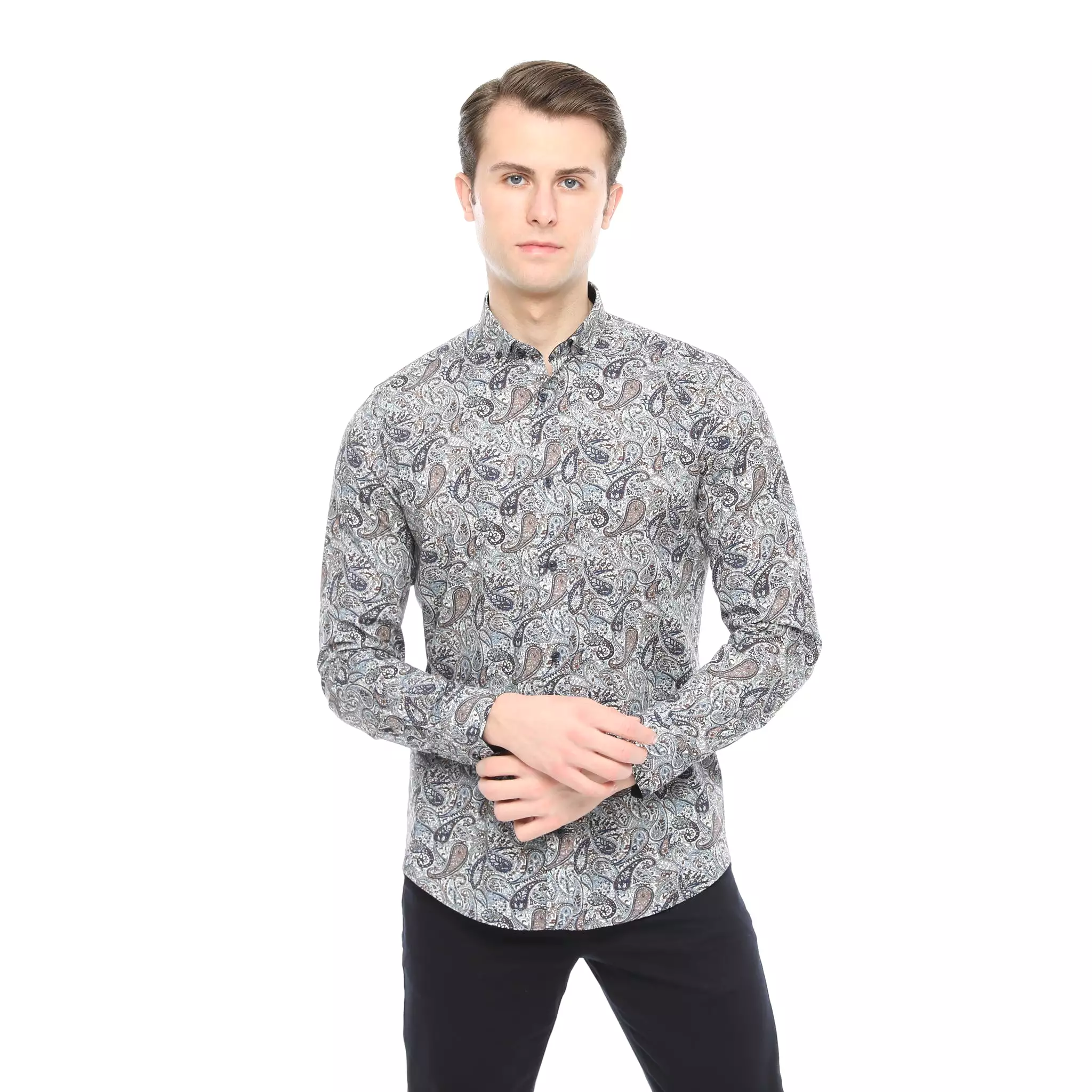 Xact Mens Long Sleeved Paisley Shirt - Slim Fit