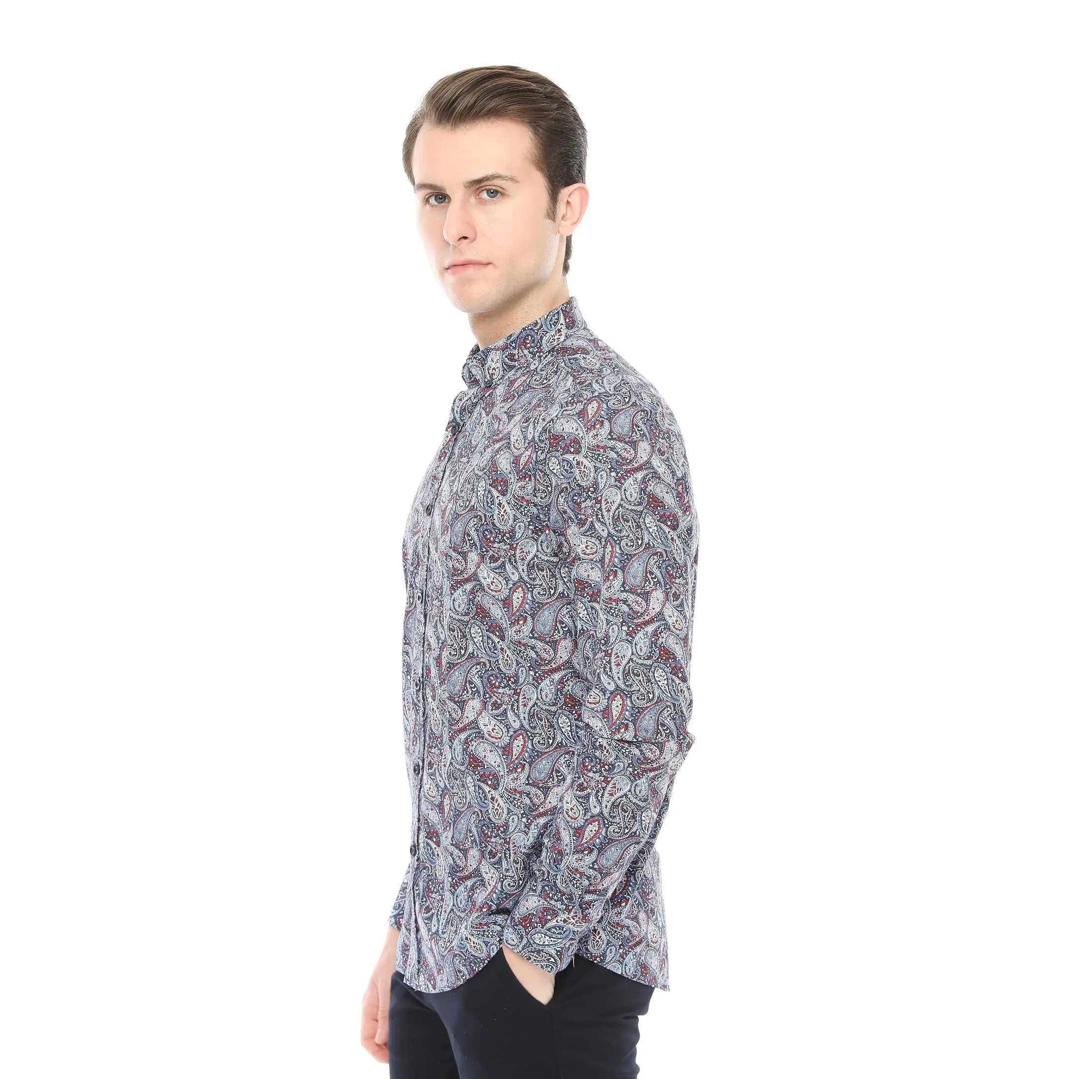 Xact Mens Long Sleeved Paisley Shirt - Slim Fit