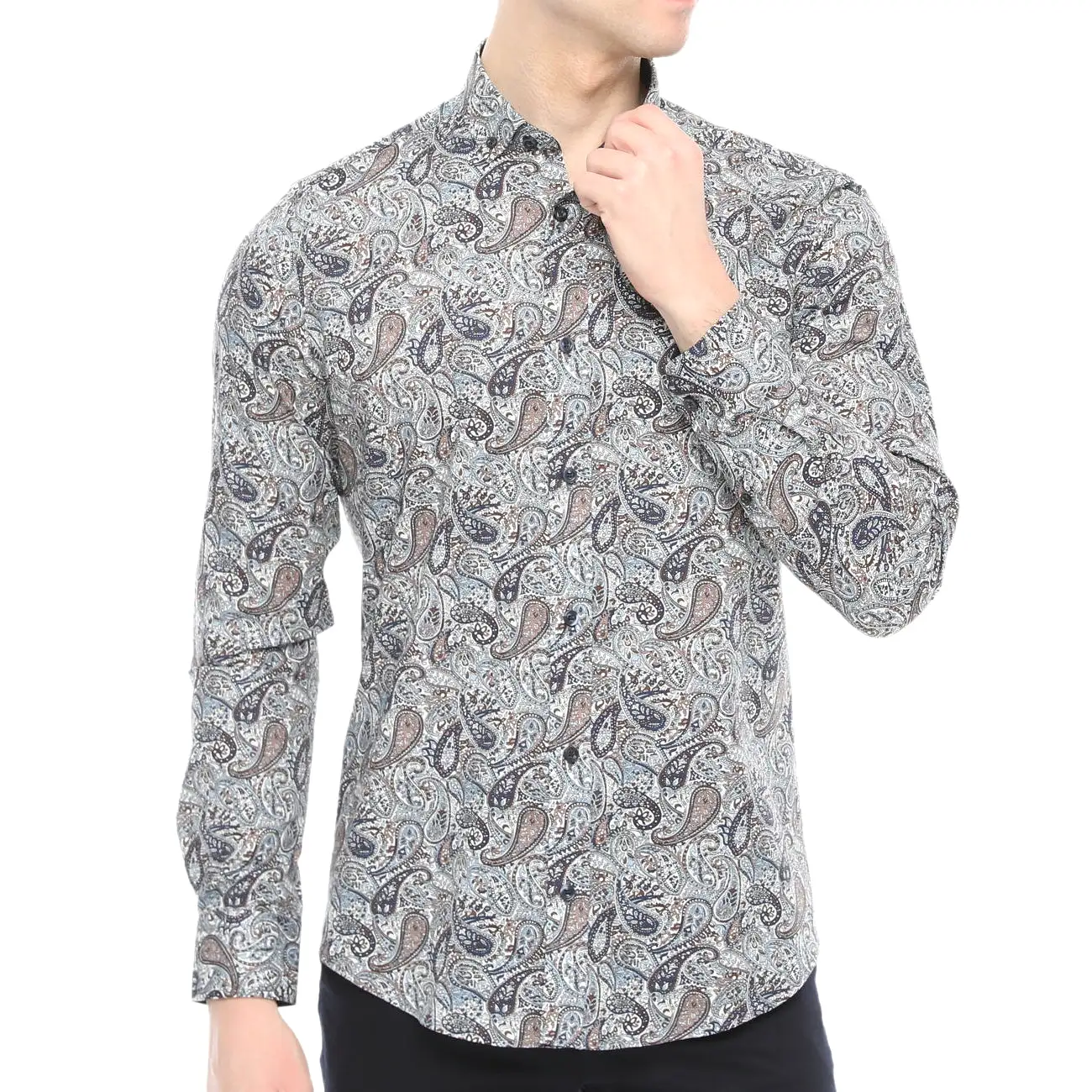 Xact Mens Long Sleeved Paisley Shirt - Slim Fit