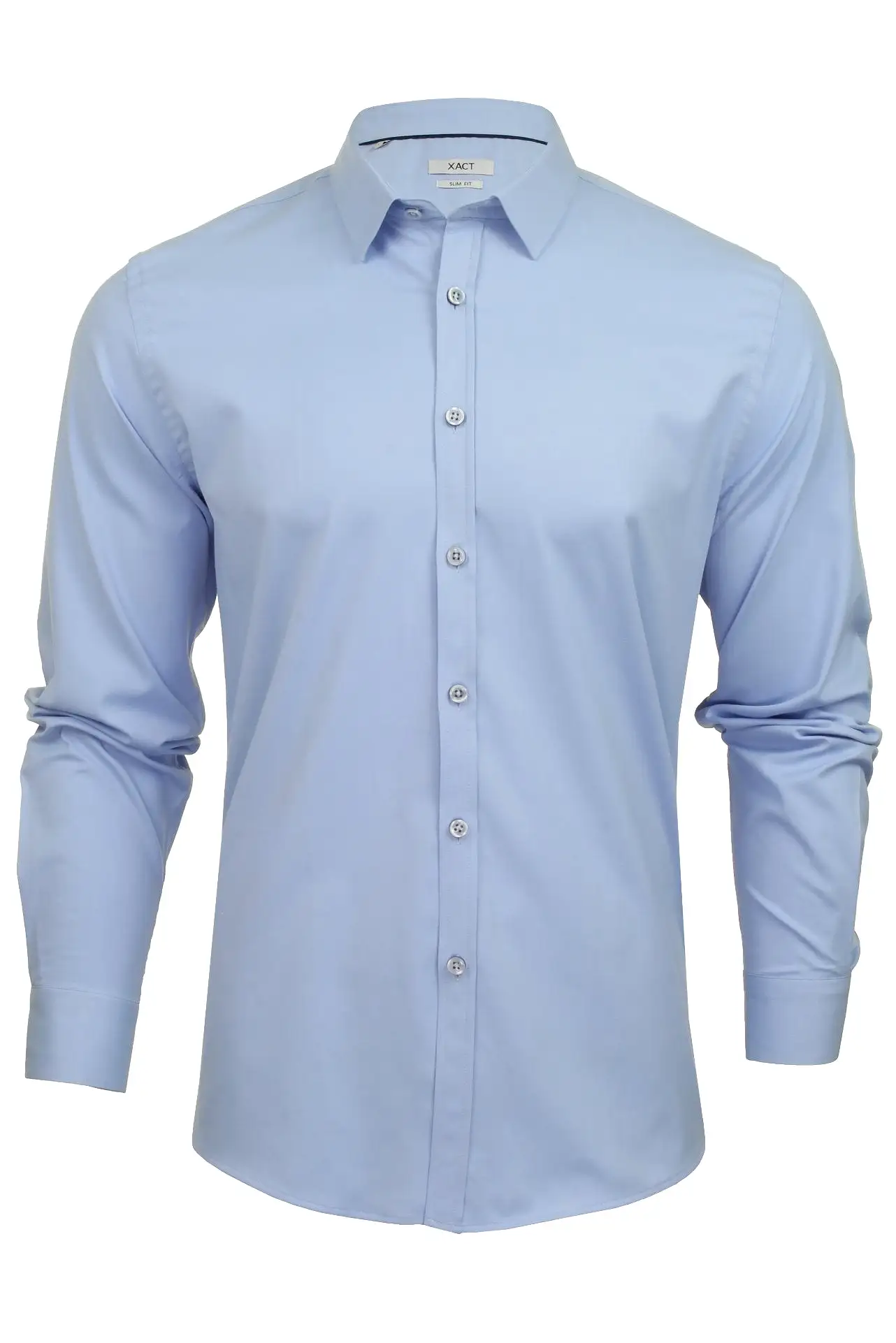 Xact Mens Long Sleeved Poplin Stretch Shirt - Slim Fit