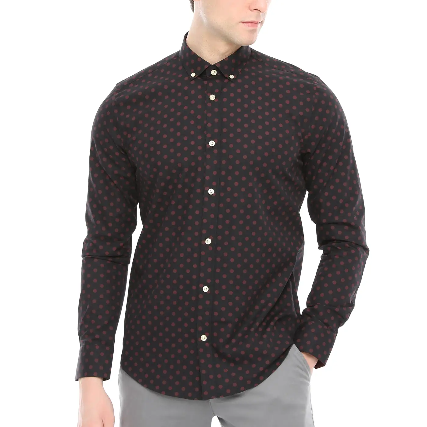 Xact Mens Polka Dot Shirt - Long Sleeved Mod Vintage