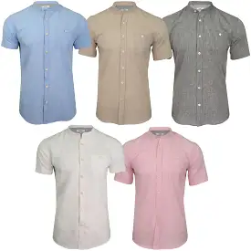 Xact Mens Short Sleeved Linen Mix Grandad Nehru Shirt