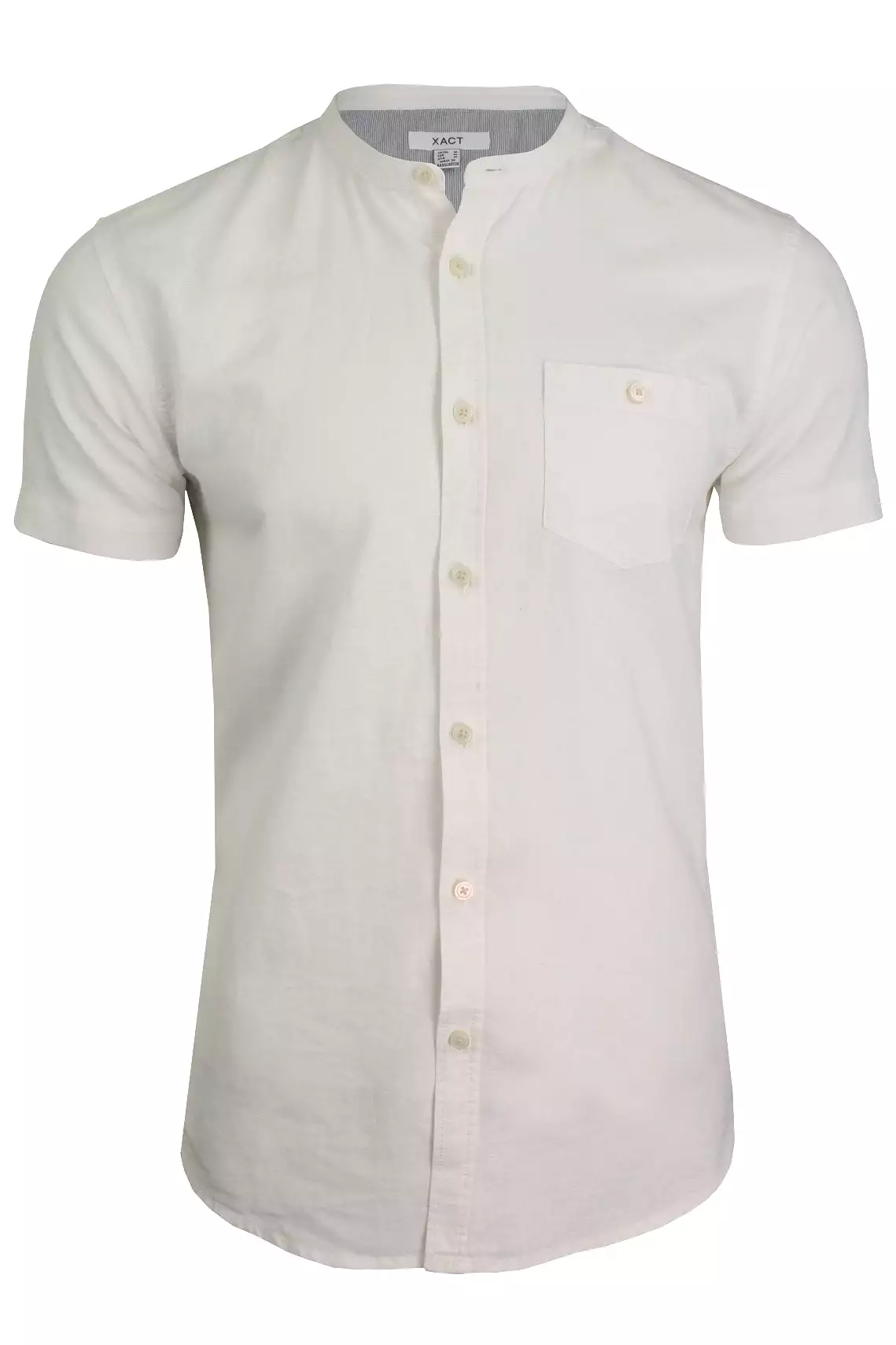 Xact Mens Short Sleeved Linen Mix Grandad Nehru Shirt