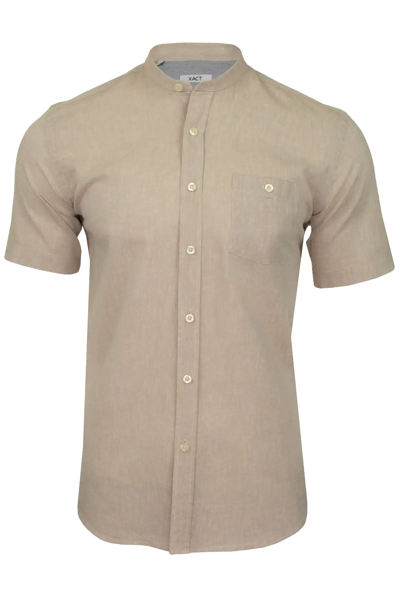 Xact Mens Short Sleeved Linen Mix Grandad Nehru Shirt