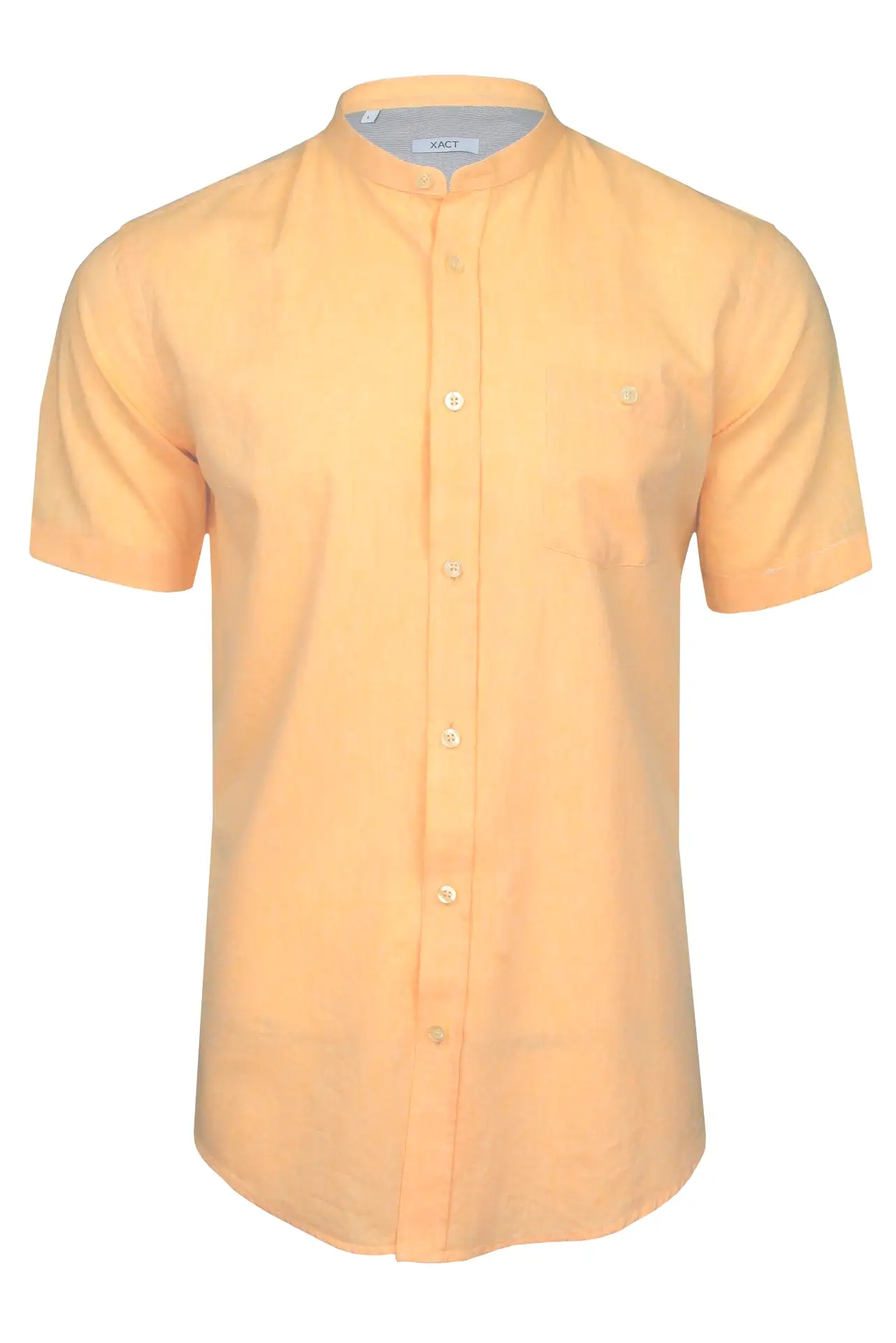 Xact Mens Short Sleeved Linen Mix Grandad Nehru Shirt