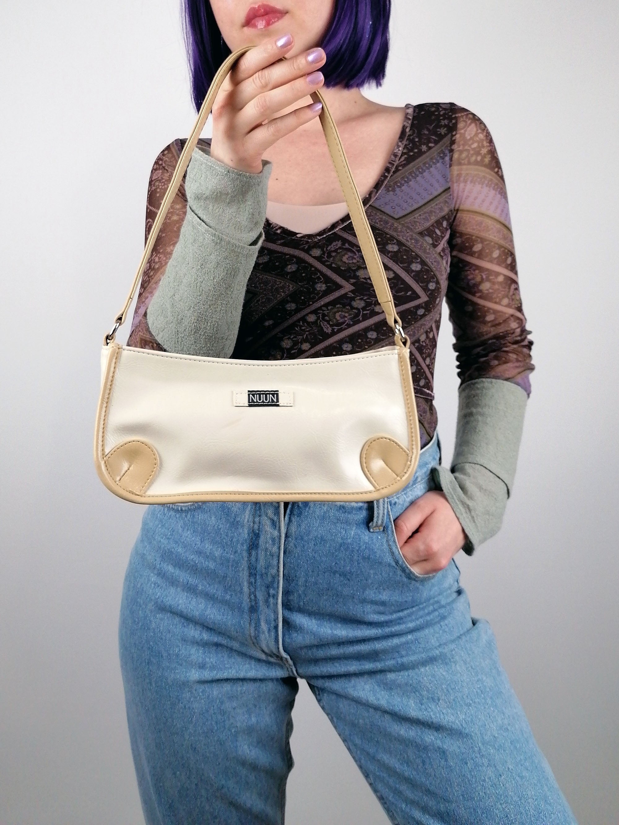 Y2K Small Bag Faux Leather Cream Baguette